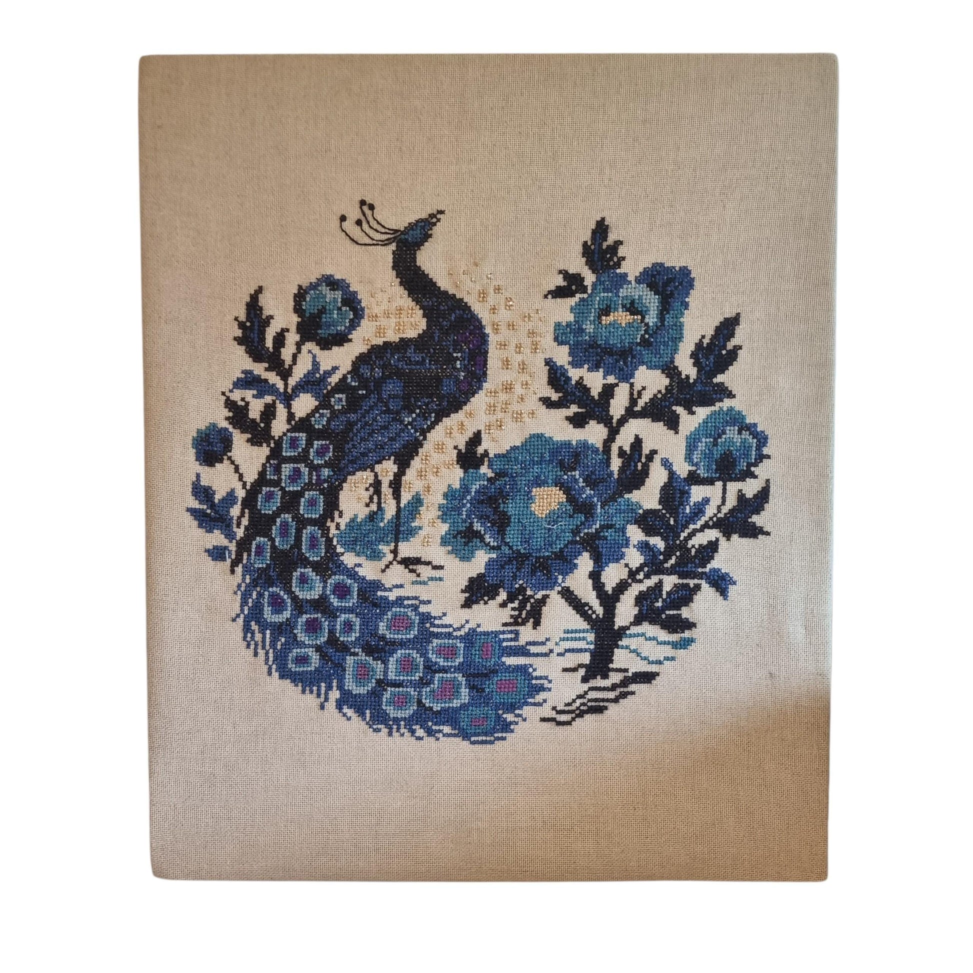 Embroidered Peacock Vintage Textile Wall Art, Scandinavian Folk Art Panel 1960s