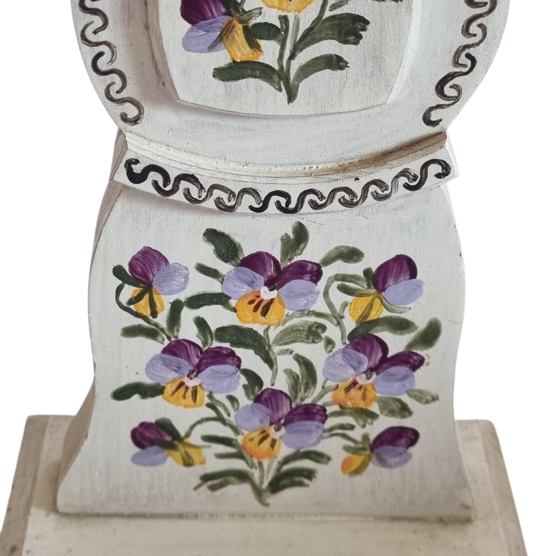 Miniature Mora Clock with Pansy Flowers, Hand Painted Swedish Folk Art Mantel Clock,  Gustavian Style Decor