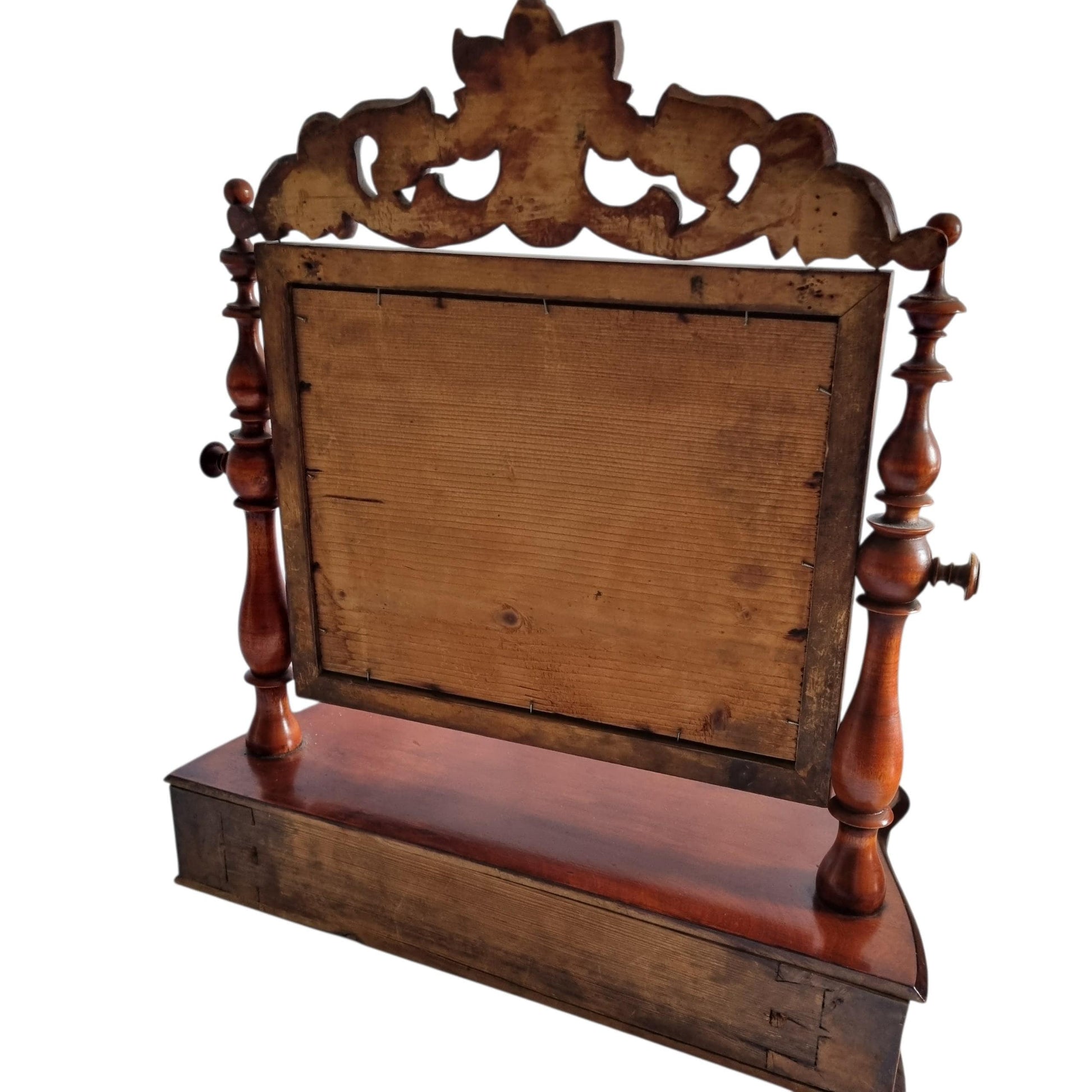 Dressing Table Mirror with Drawer, Antique Carved Tilting Vanity Mirror, Wooden Swing Toilet Stand, Victorian Style Mahogany Vanity