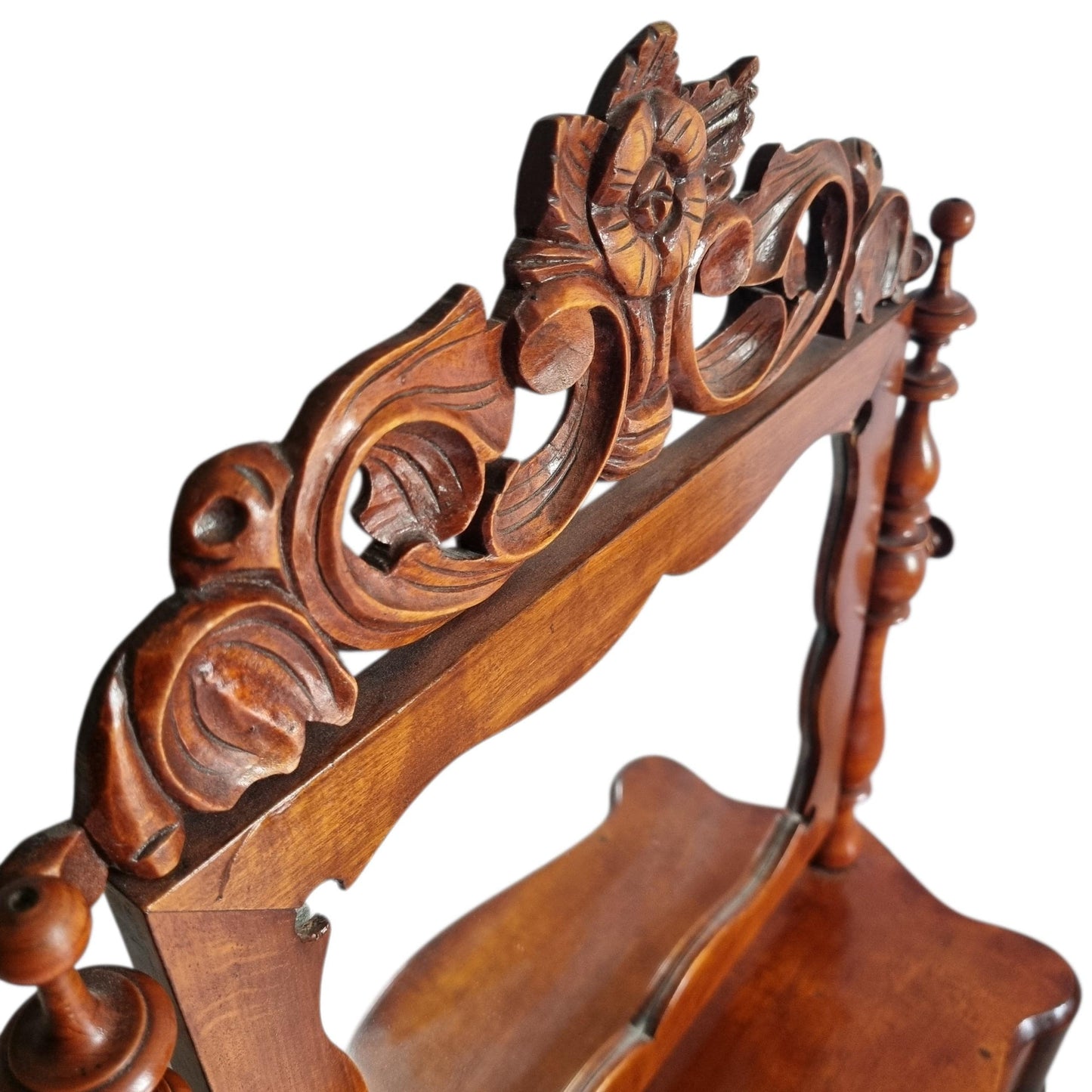 Dressing Table Mirror with Drawer, Antique Carved Tilting Vanity Mirror, Wooden Swing Toilet Stand, Victorian Style Mahogany Vanity