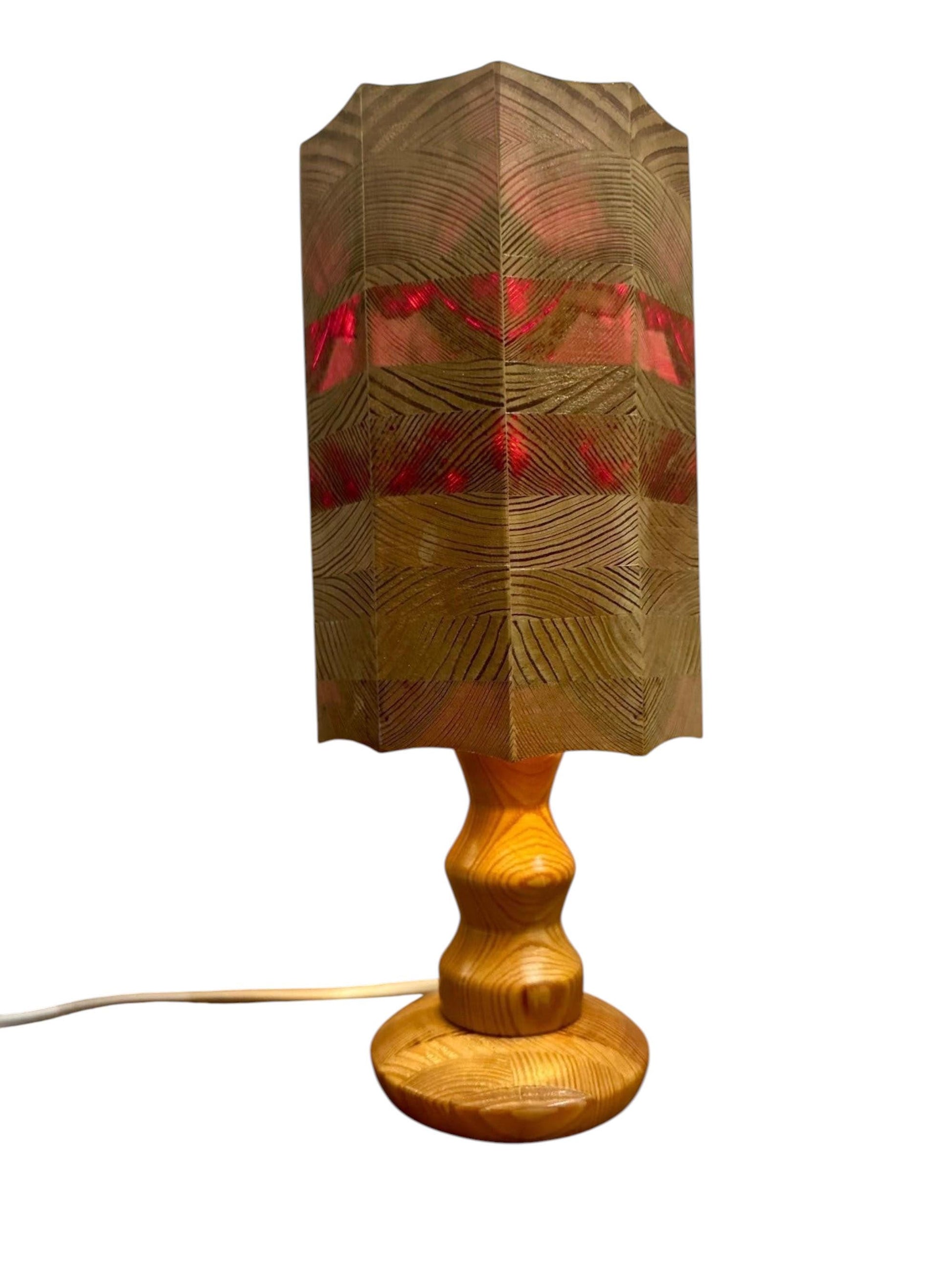 Leif Wikner Pine Wood Table Lamp: Signed Scandinavian Mid-Century Modern Design