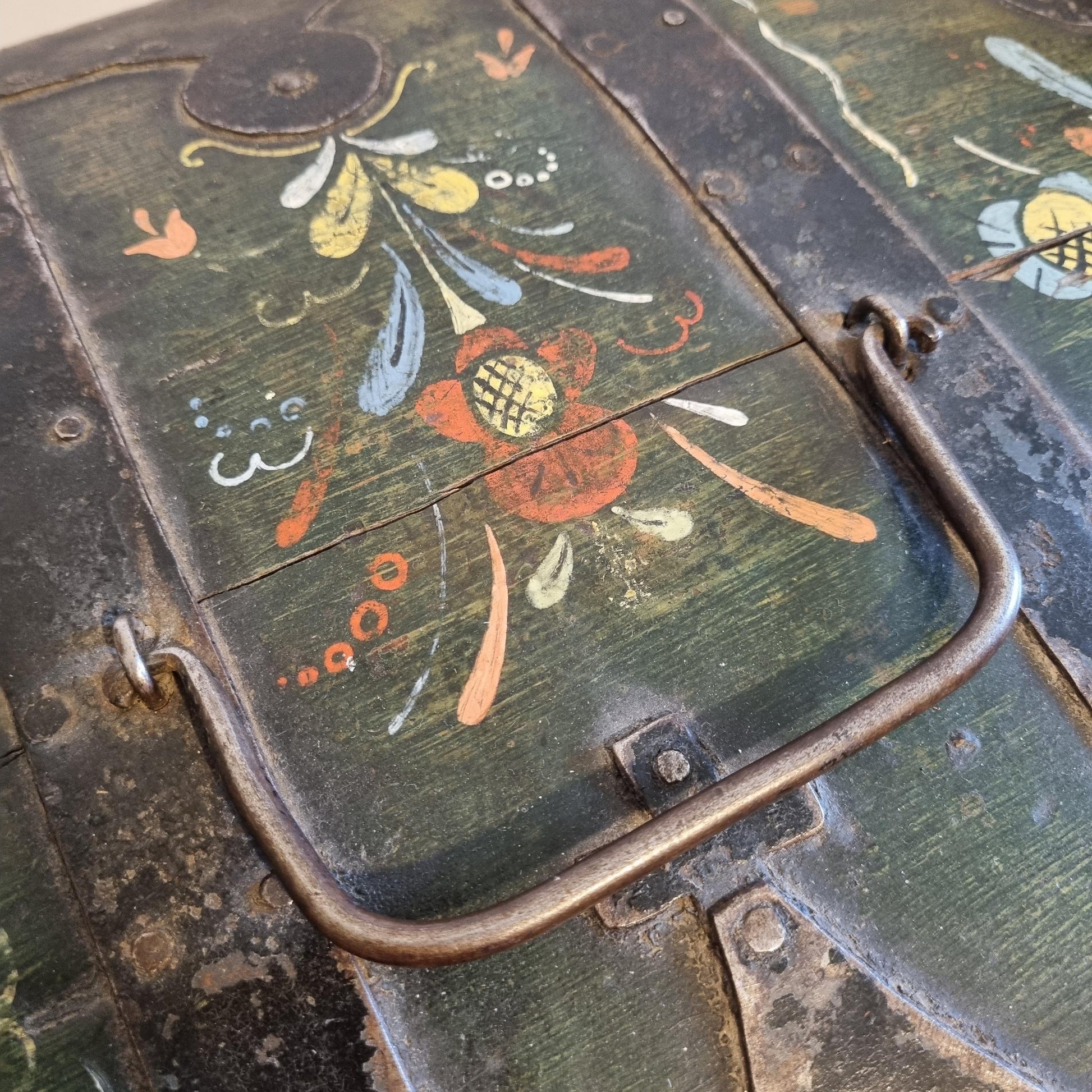 Antique Swedish Folk Art Vedding  Box,  Kurbits Painting, 19th Century Scandinavian  Bentwood Box, Rosemaling Chest