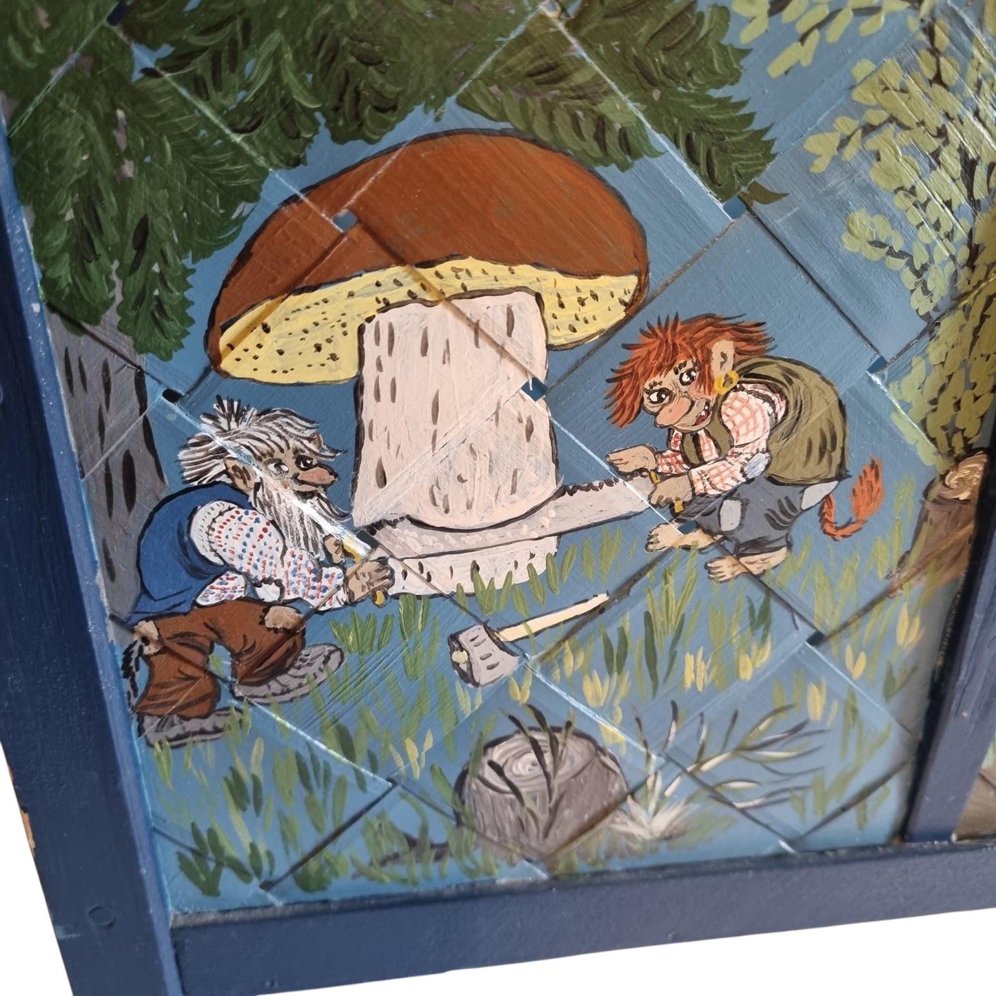 Scandinavian Troll Folk Art Magazine Holder, Hand Painted Storybook Art