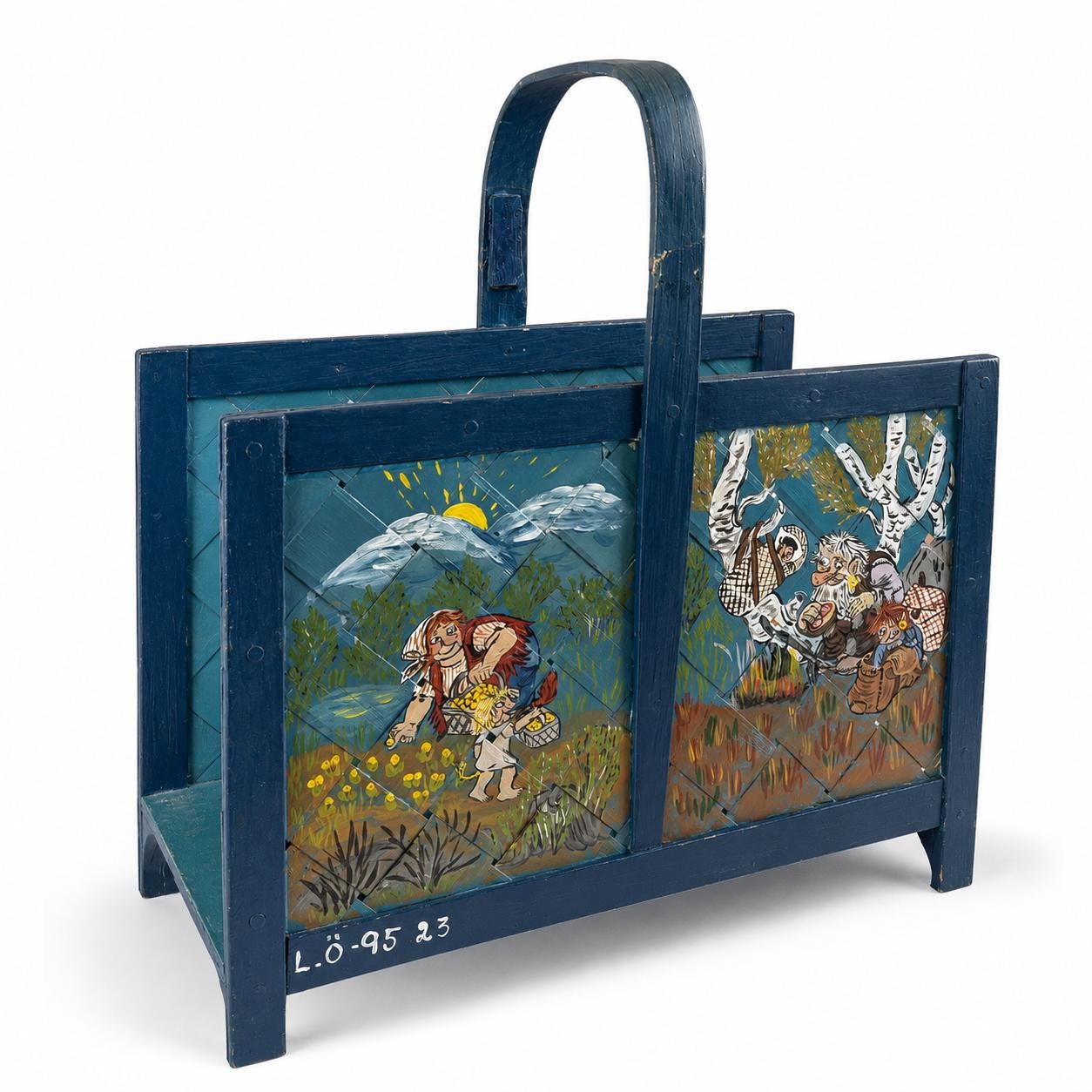 Scandinavian Troll Folk Art Magazine Holder, Hand Painted Storybook Art