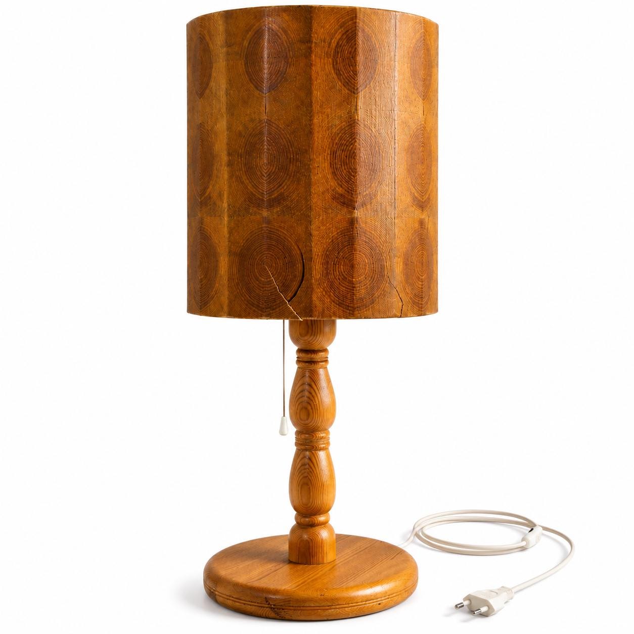 Extra Large Pine Table Lamp Scandinavian Folk Art Organic Wood Rustic Handmade Sweden 1970s