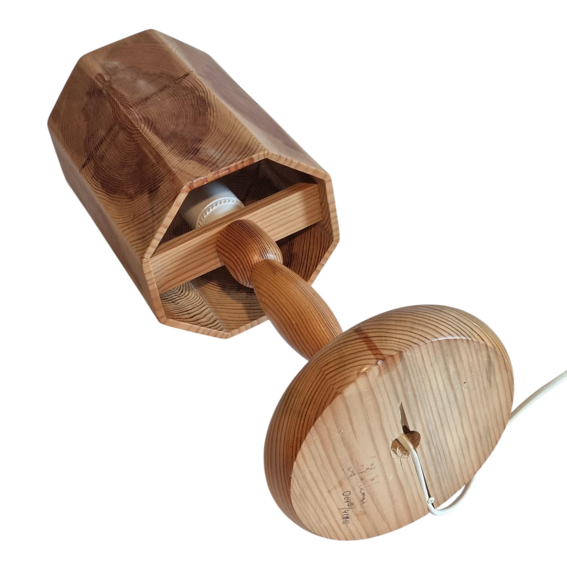 Leif Wikner Pine Wood Table Lamp: Signed Scandinavian Mid-Century Modern Design