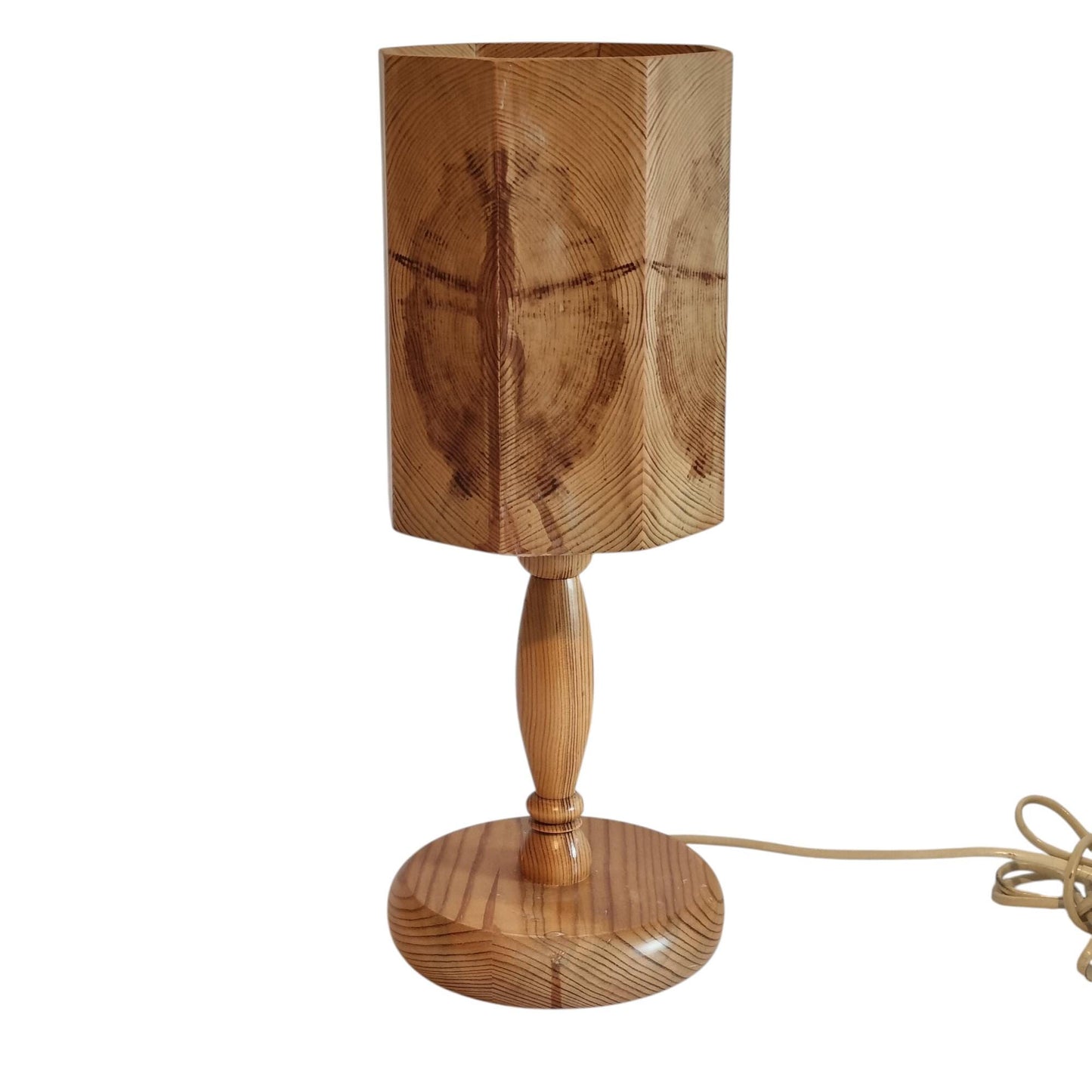 Leif Wikner Pine Wood Table Lamp: Signed Scandinavian Mid-Century Modern Design