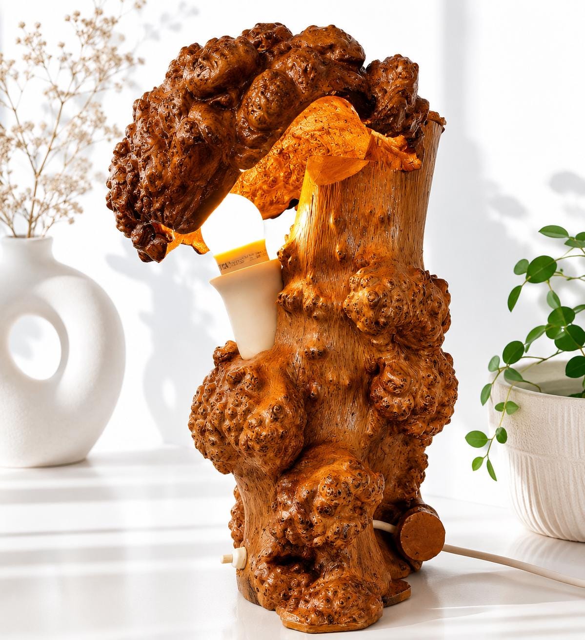 One of a Kind Burl Wood Mushroom Lamp, Organic Modern Root Sculpture, Hand Carved Artisan Table Lamp, Rustic Luxury Statement Lighting