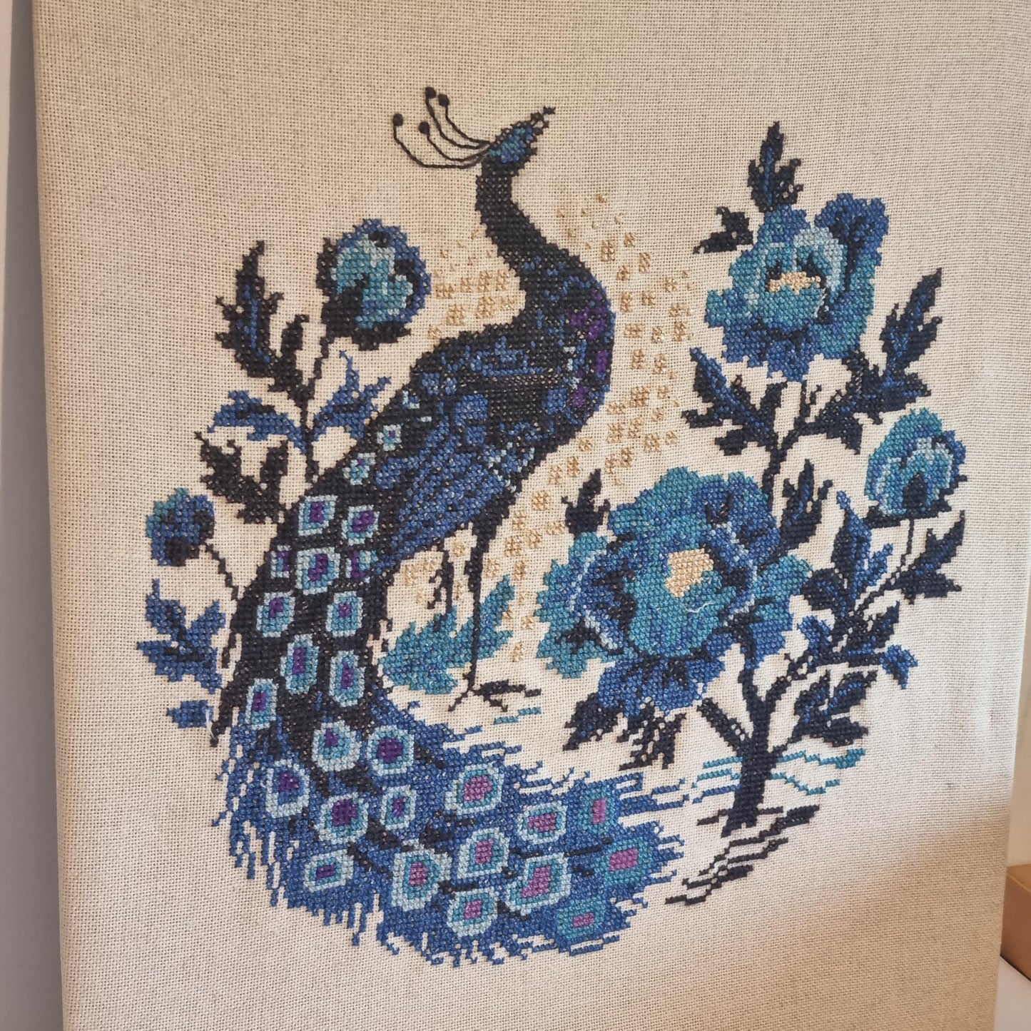 Embroidered Peacock Vintage Textile Wall Art, Scandinavian Folk Art Panel 1960s