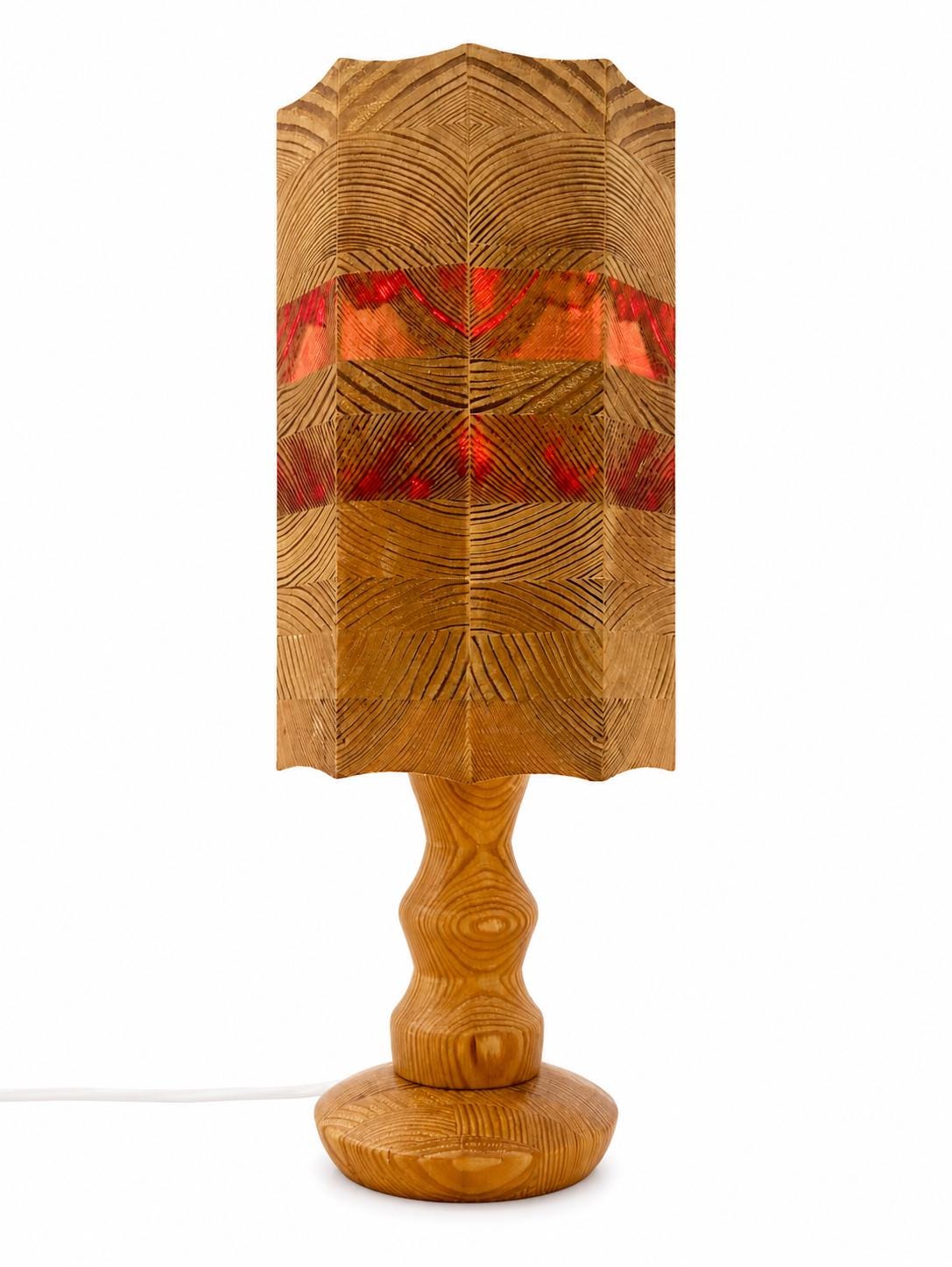 Leif Wikner Pine Wood Table Lamp: Signed Scandinavian Mid-Century Modern Design