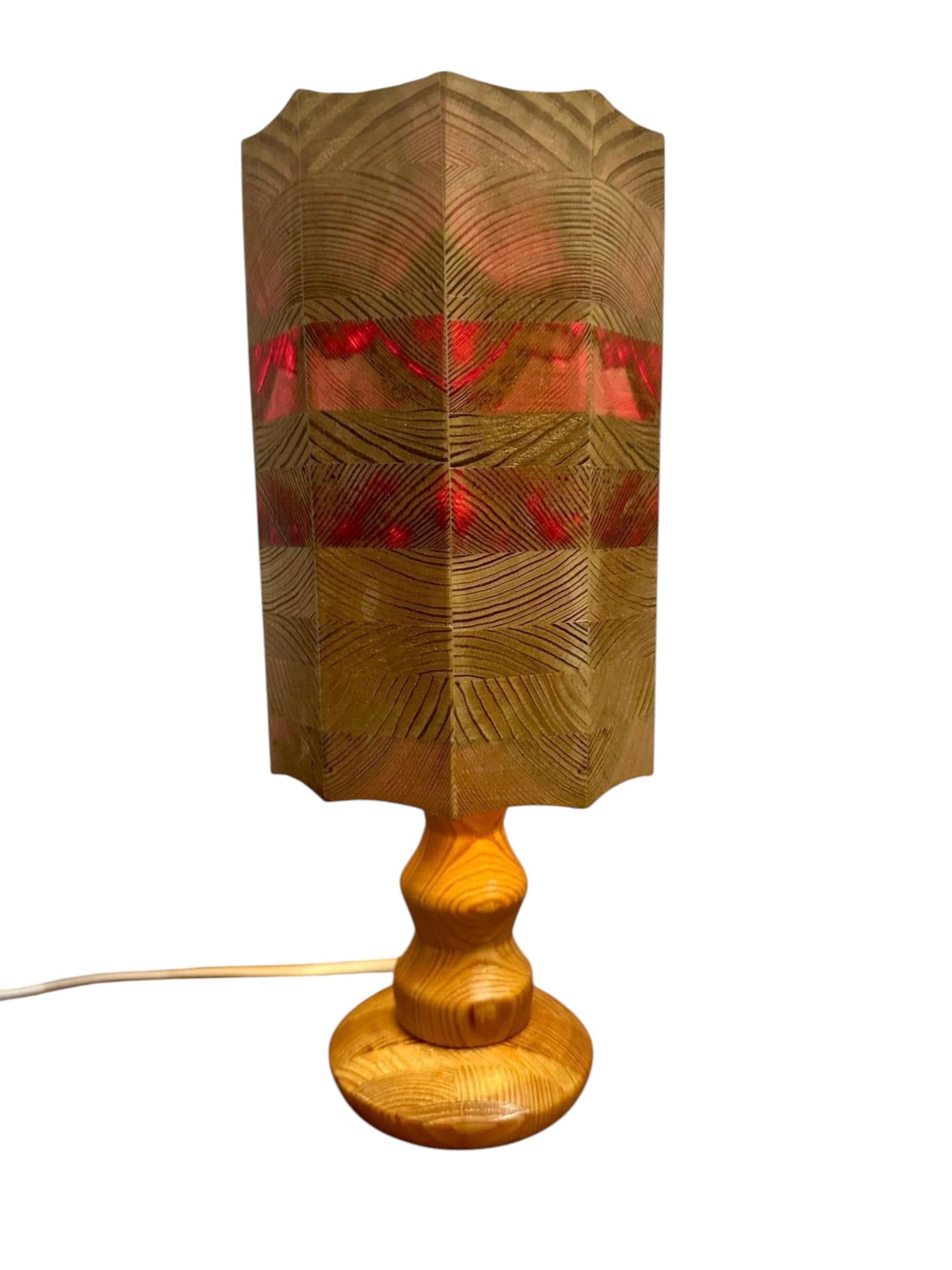 Leif Wikner Pine Wood Table Lamp: Signed Scandinavian Mid-Century Modern Design