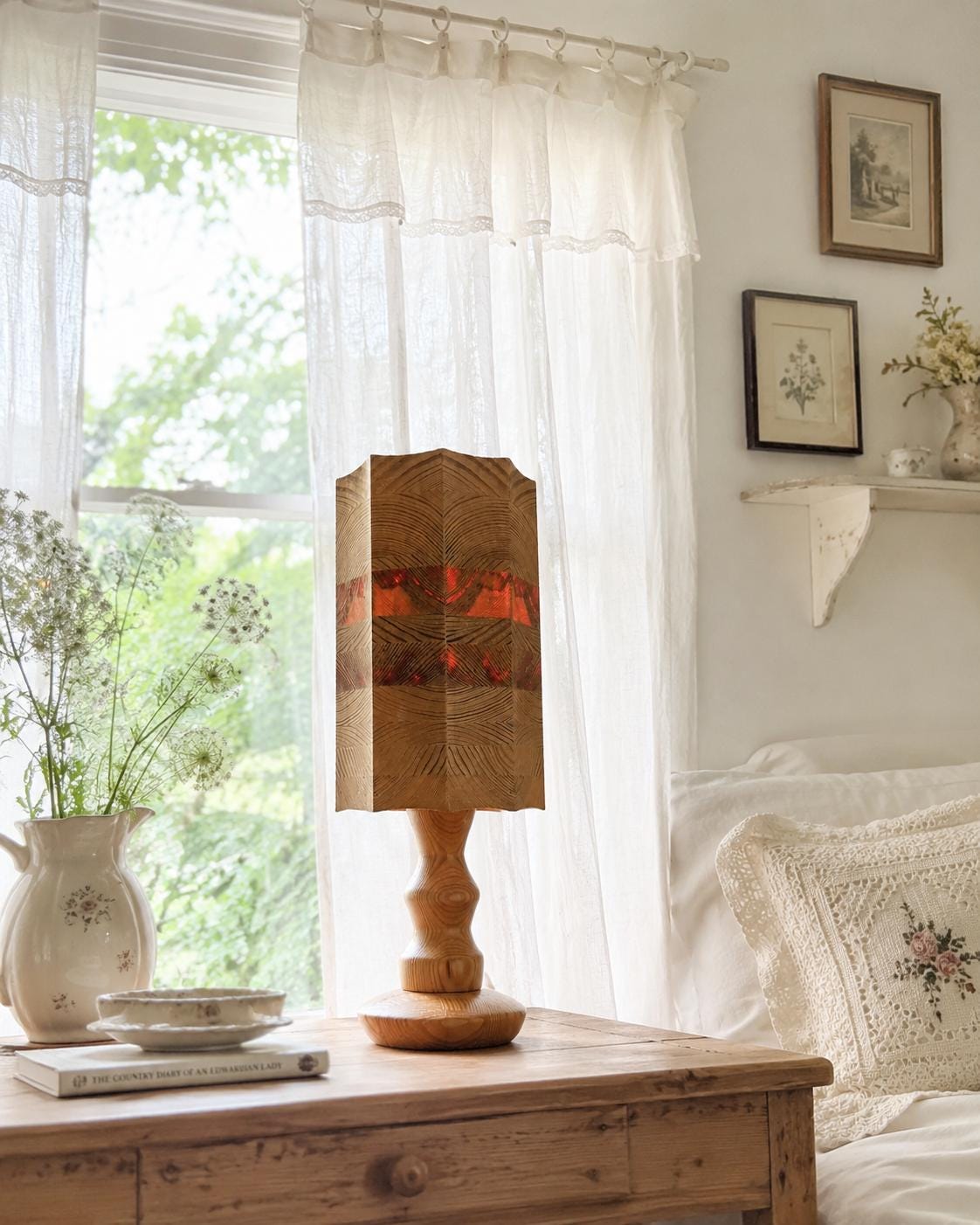 Leif Wikner Pine Wood Table Lamp: Signed Scandinavian Mid-Century Modern Design
