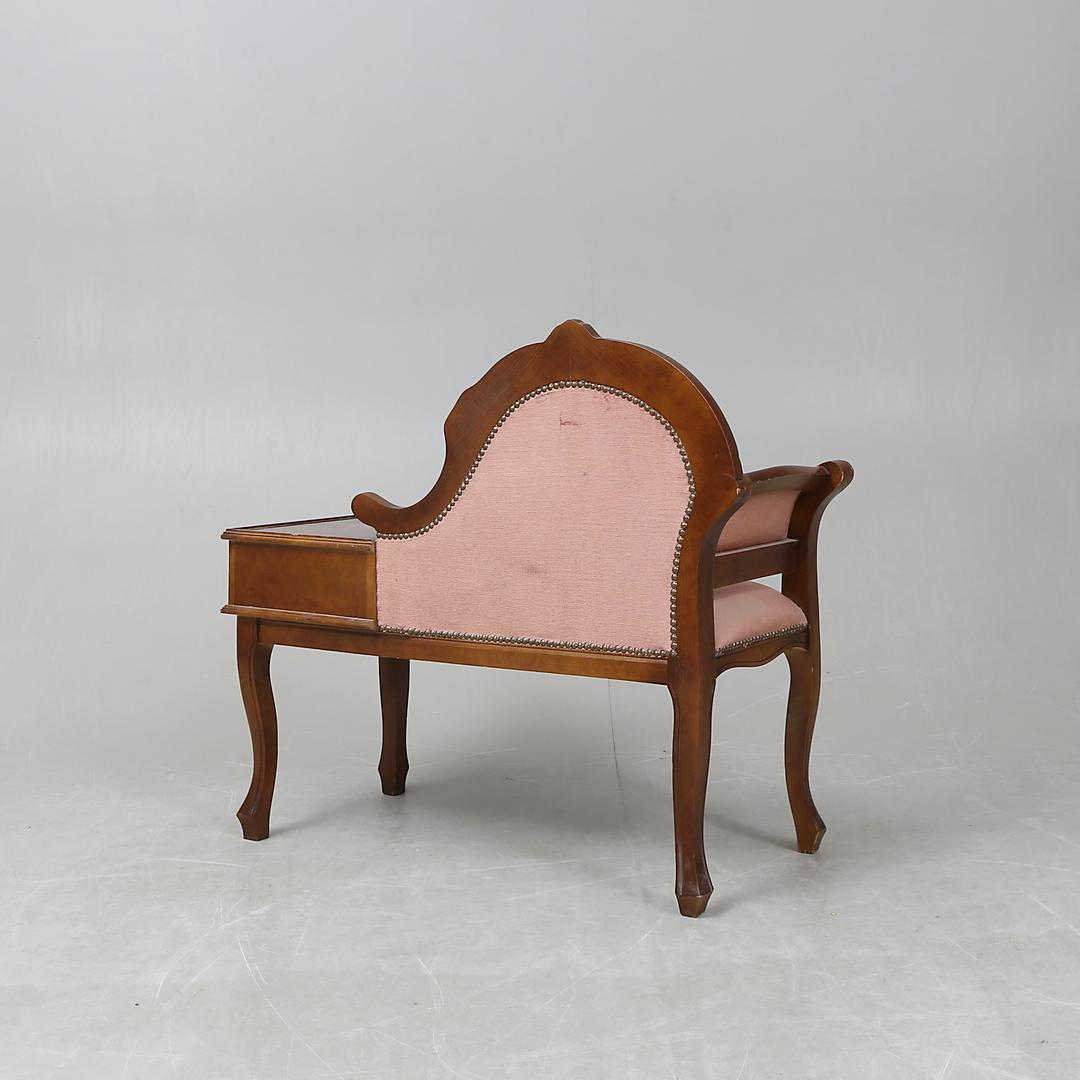 Gossip Bench Telephone Table Pink Velvet Carved Wood Vanity Seat with Drawer