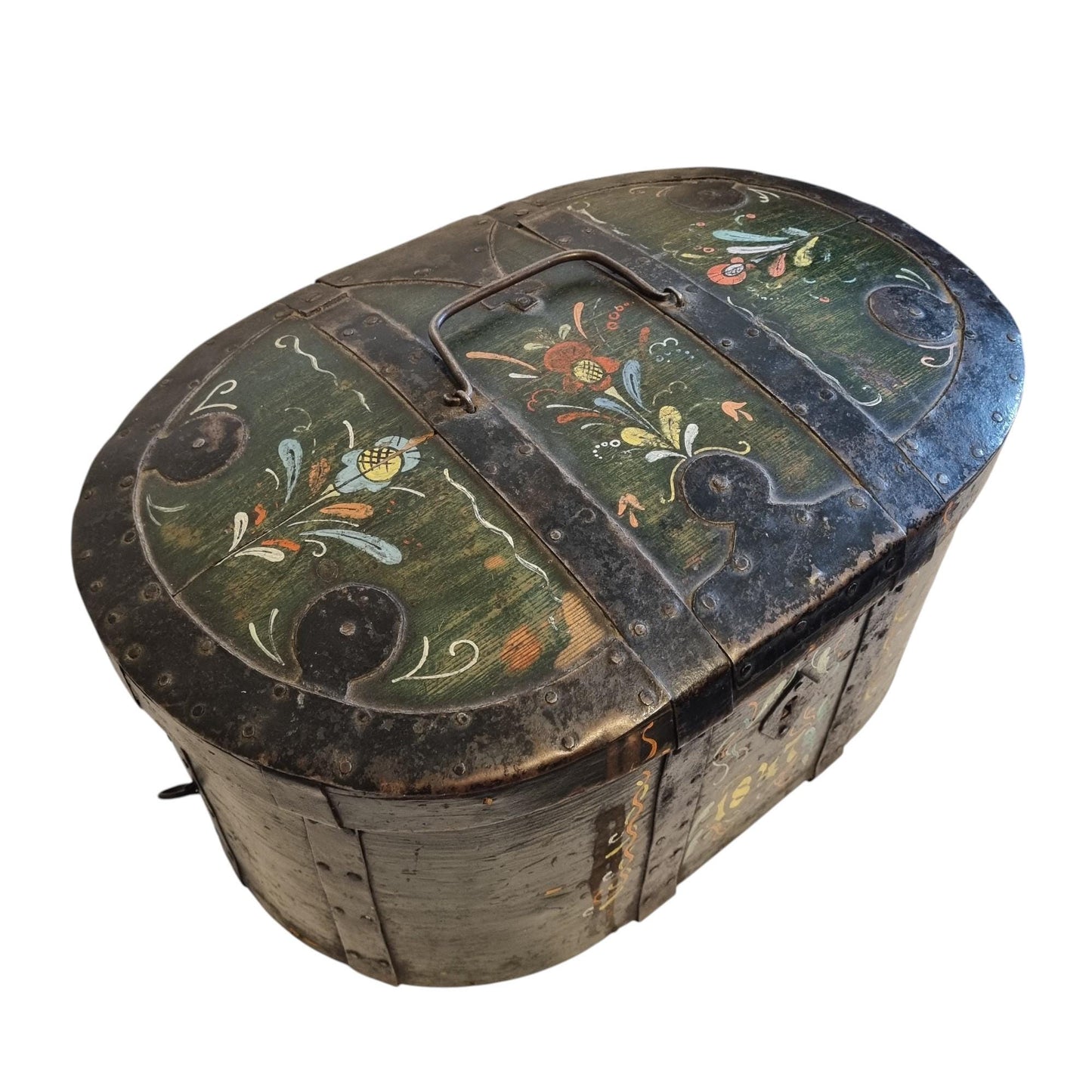 Antique Swedish Folk Art Vedding  Box,  Kurbits Painting, 19th Century Scandinavian  Bentwood Box, Rosemaling Chest