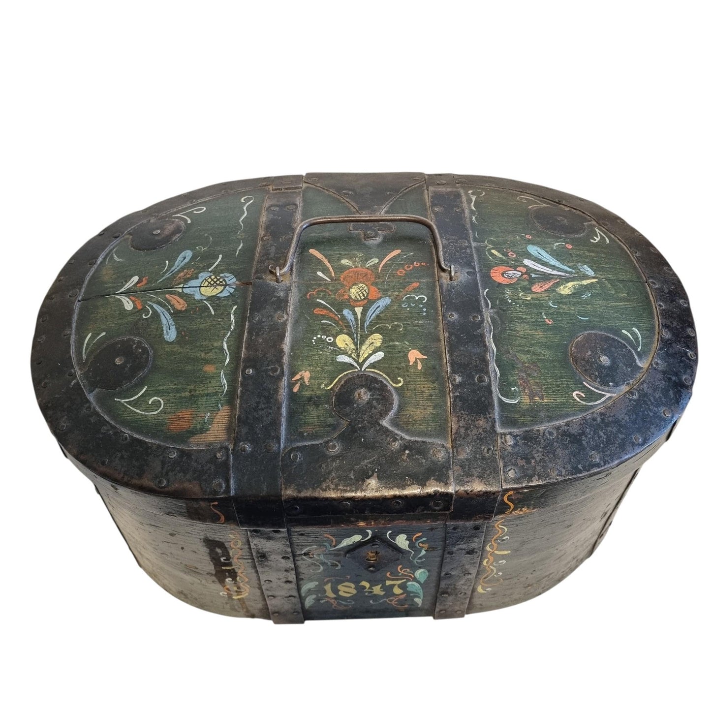 Antique Swedish Folk Art Vedding  Box,  Kurbits Painting, 19th Century Scandinavian  Bentwood Box, Rosemaling Chest