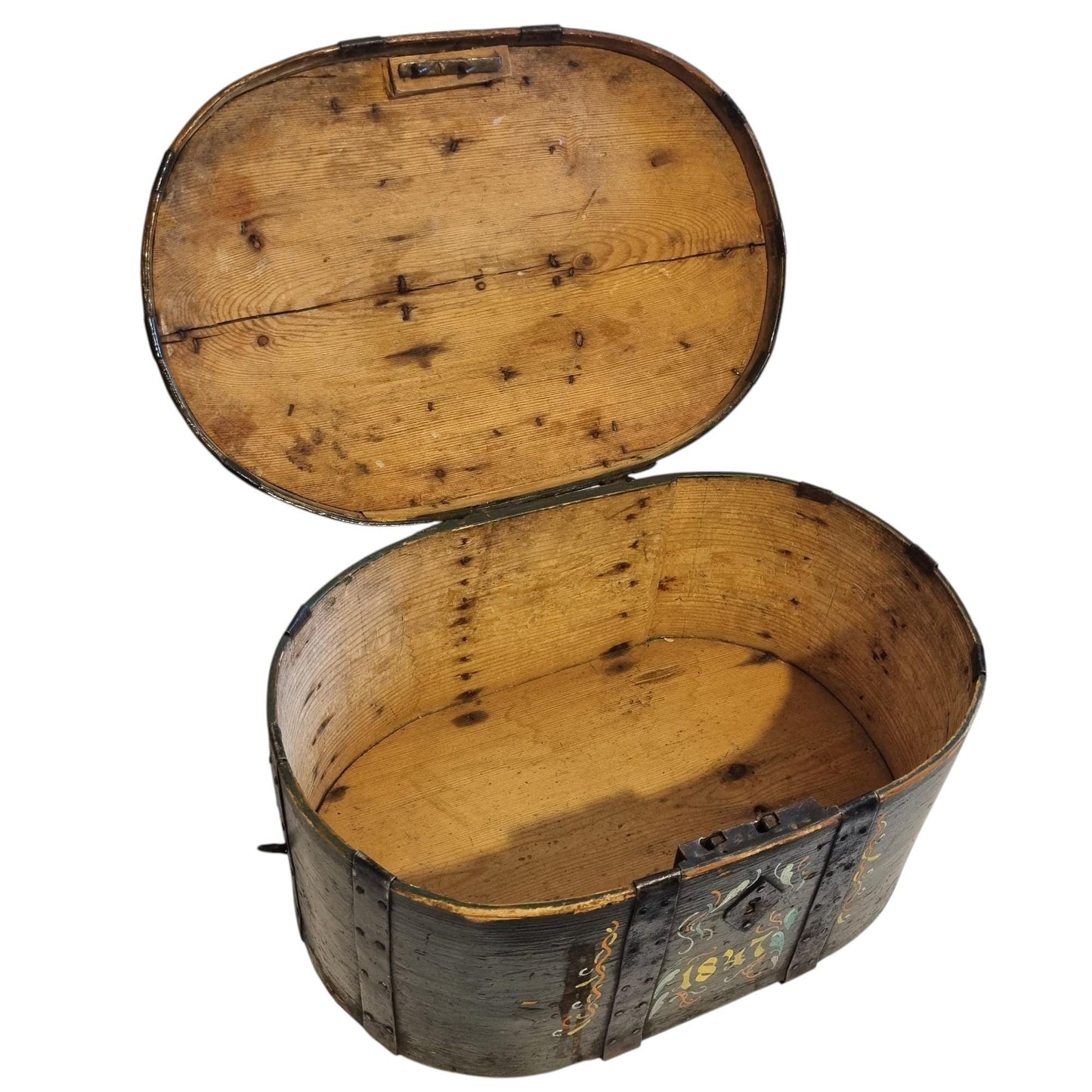 Antique Swedish Folk Art Vedding  Box,  Kurbits Painting, 19th Century Scandinavian  Bentwood Box, Rosemaling Chest