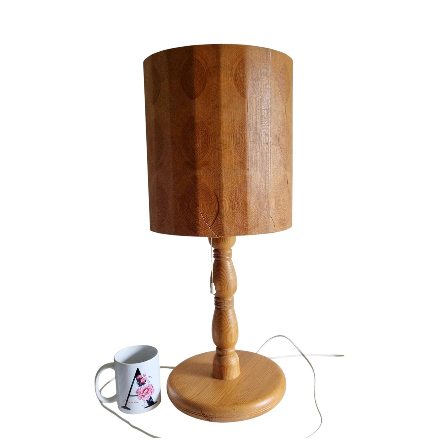 Extra Large Pine Table Lamp Scandinavian Folk Art Organic Wood Rustic Handmade Sweden 1970s