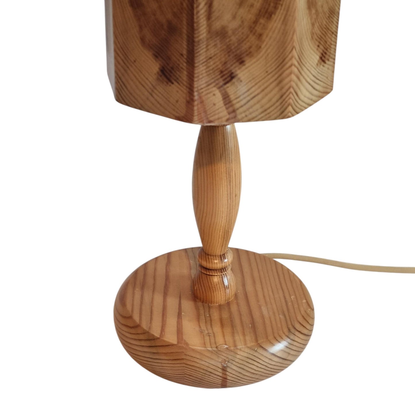 Leif Wikner Pine Wood Table Lamp: Signed Scandinavian Mid-Century Modern Design