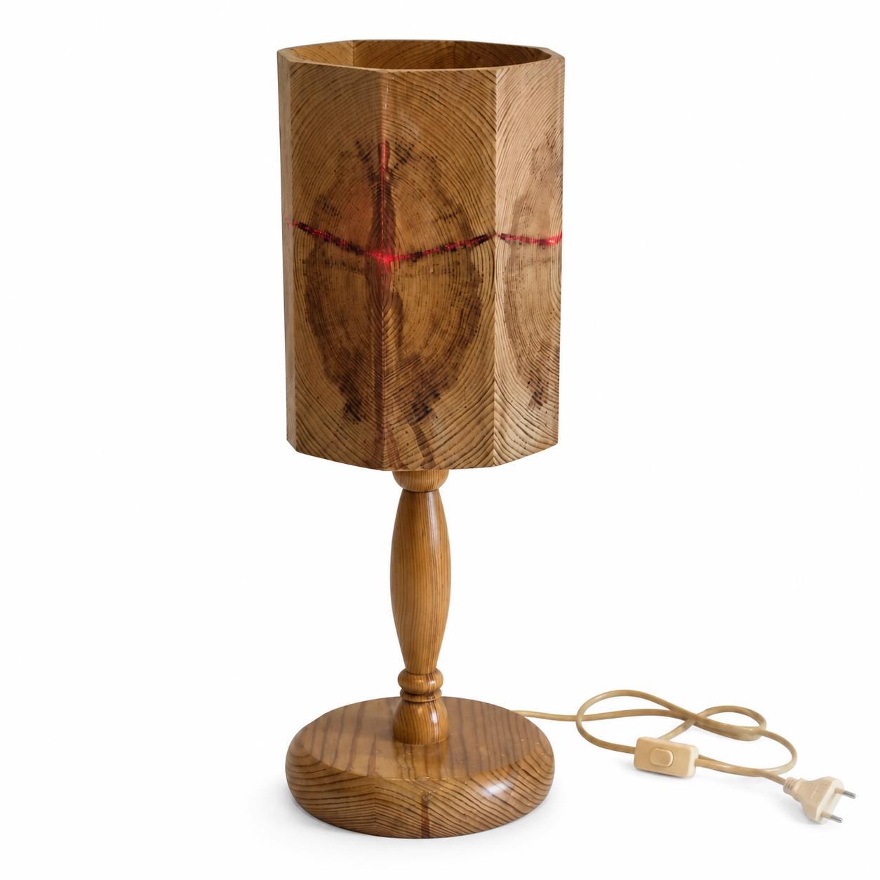 Leif Wikner Pine Wood Table Lamp: Signed Scandinavian Mid-Century Modern Design