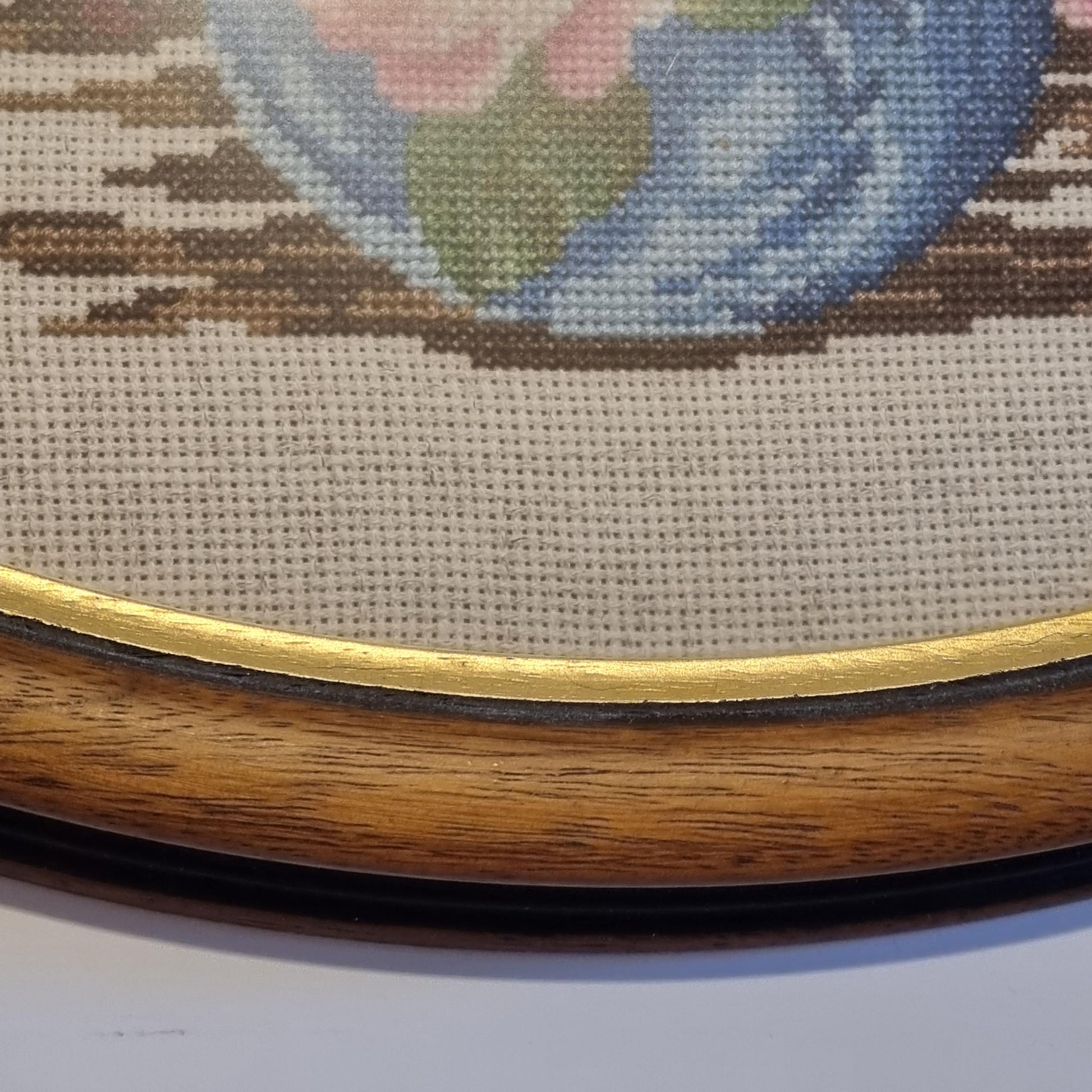 Framed Needlepoint Roses Bouquet Oval Wall Art Sweden Vintage