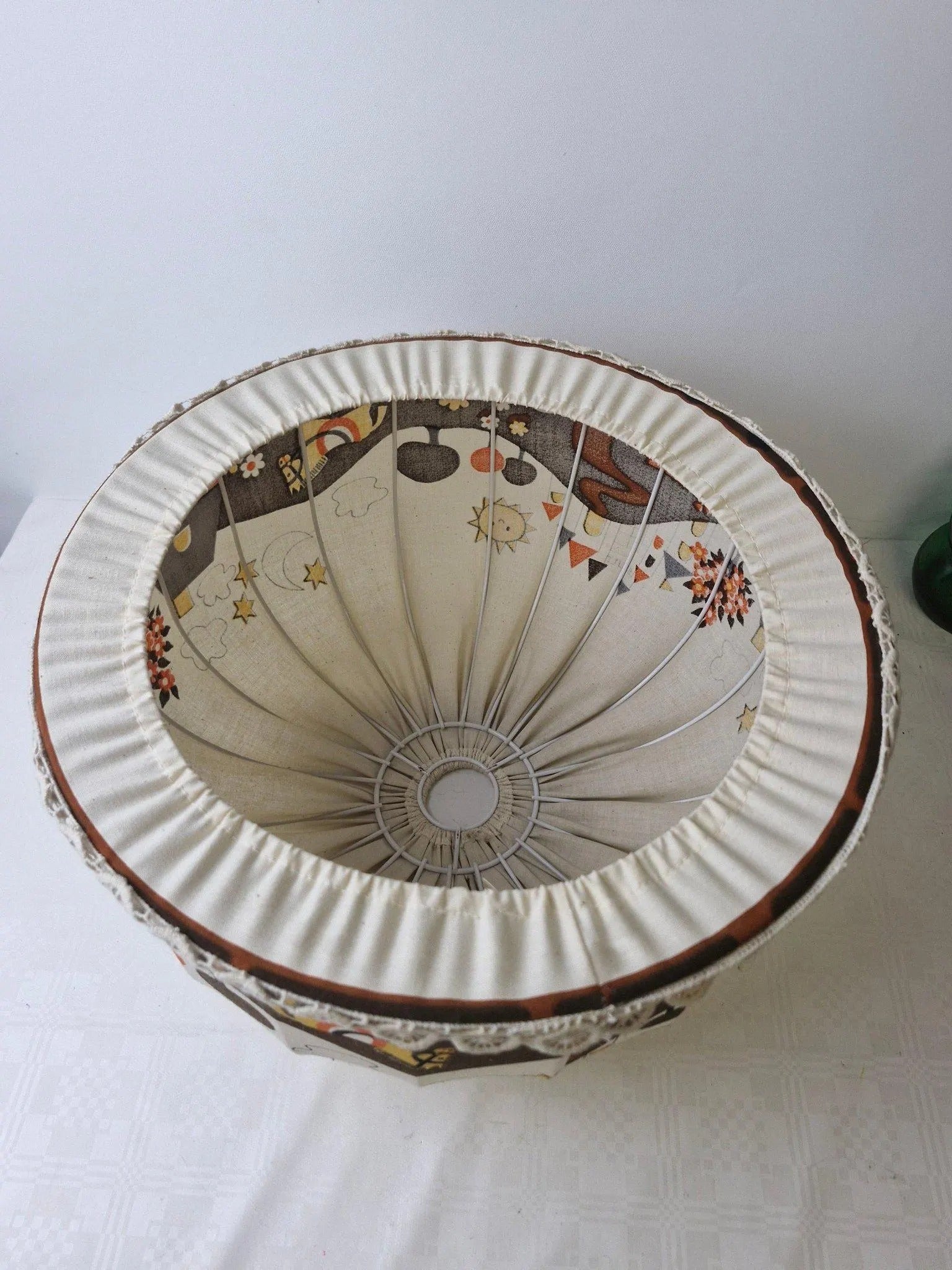 Vintage IKEA Children’s Lampshade – Castle & Train Print, Scandinavian Nursery Design with timeless charm, authentic vintage piece.