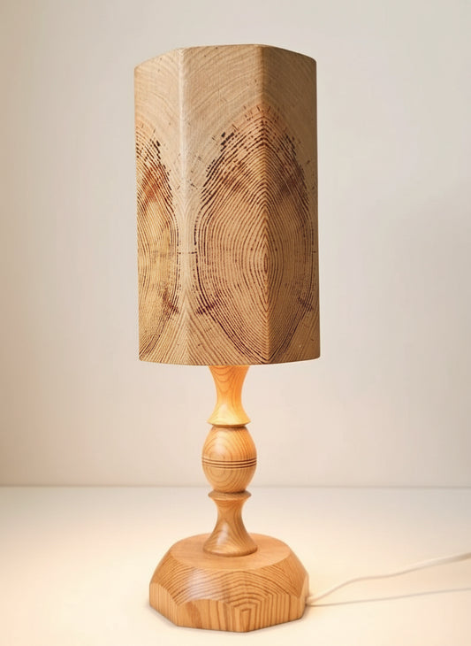 Leif Wikner Pine Wood Table Lamp: Signed Scandinavian Mid-Century Modern Design