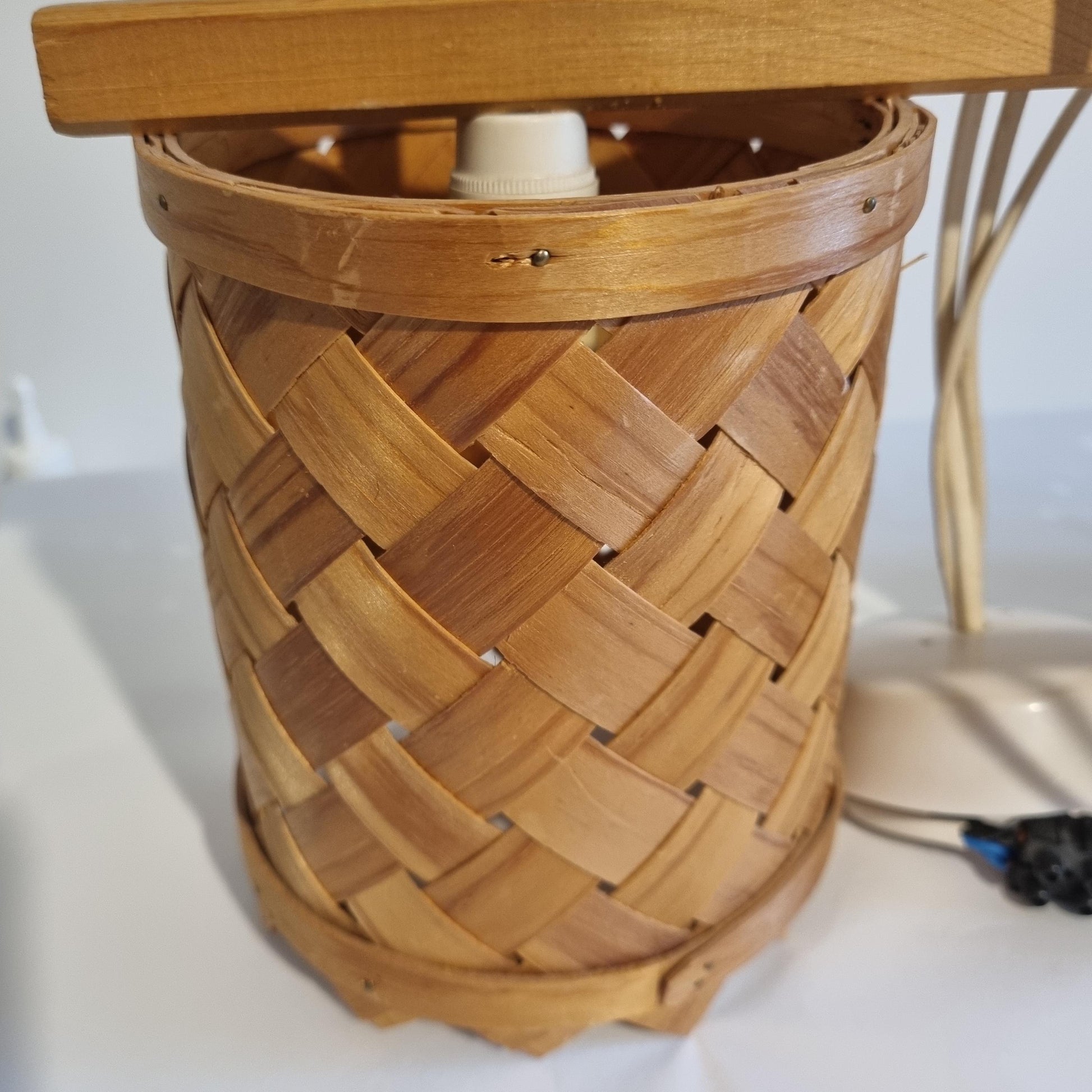 Handwoven Pine Pendant Lamp – Rare Mid-Century Modern Scandinavian Light Fixture with timeless charm and authentic vintage appeal