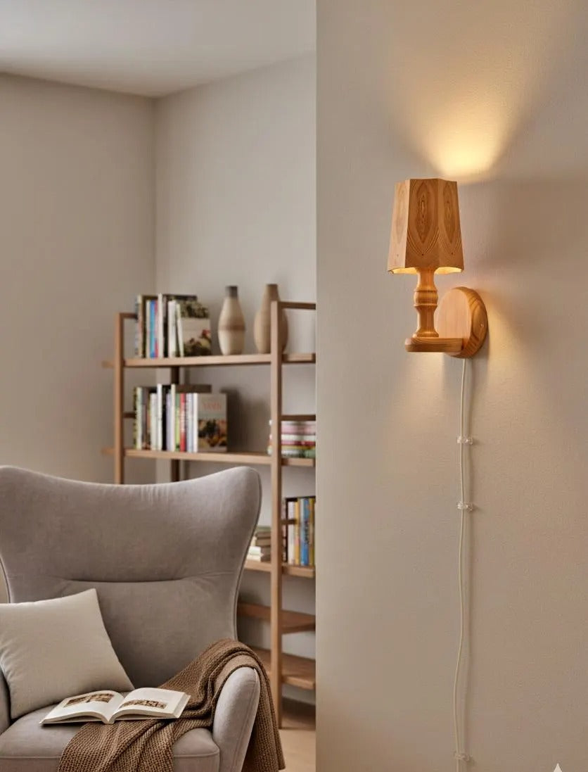 Vintage Scandinavian Pine Wall Light – Handmade Swedish Wooden Sconce, 1970s, authentic vintage piece, timeless charm, mid-century modern.