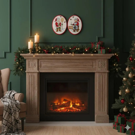 Hand-embroidered Santa & Mrs. Claus Christmas Decor - Vintage Cross Stitch Set