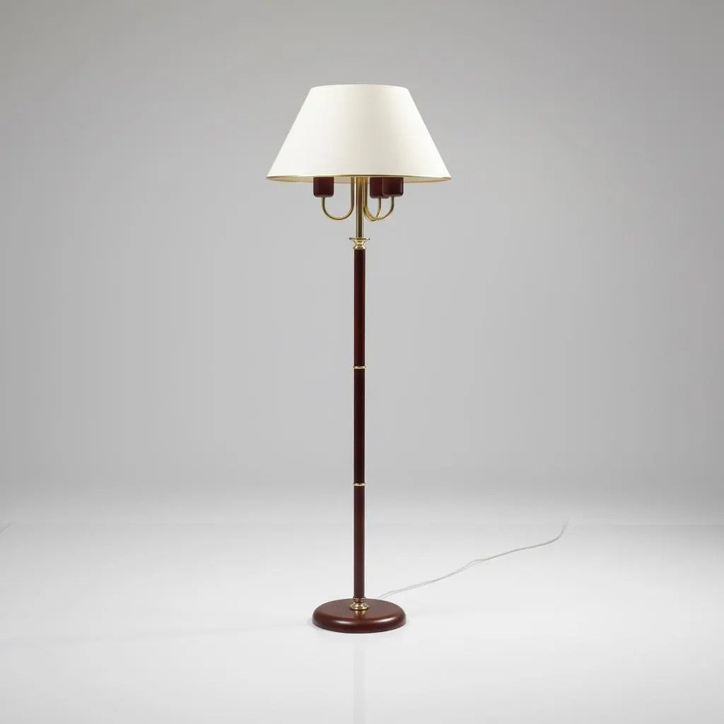 Vintage NAFA Sweden Floor Lamp – 3-Arm Mid-Century Modern, Wood & Brass, c. 1970s with timeless charm and authentic vintage design.