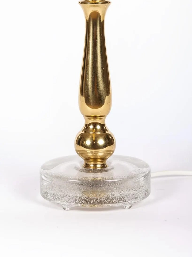 Mid-Century Brass & Glass Table Lamp – Falkenbergs Belysning, Swedish Modern Design with clear textured glass base