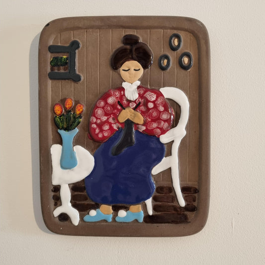Vintage Swedish Wall Plaque: Helsingborg Pottery Lady Deco 327