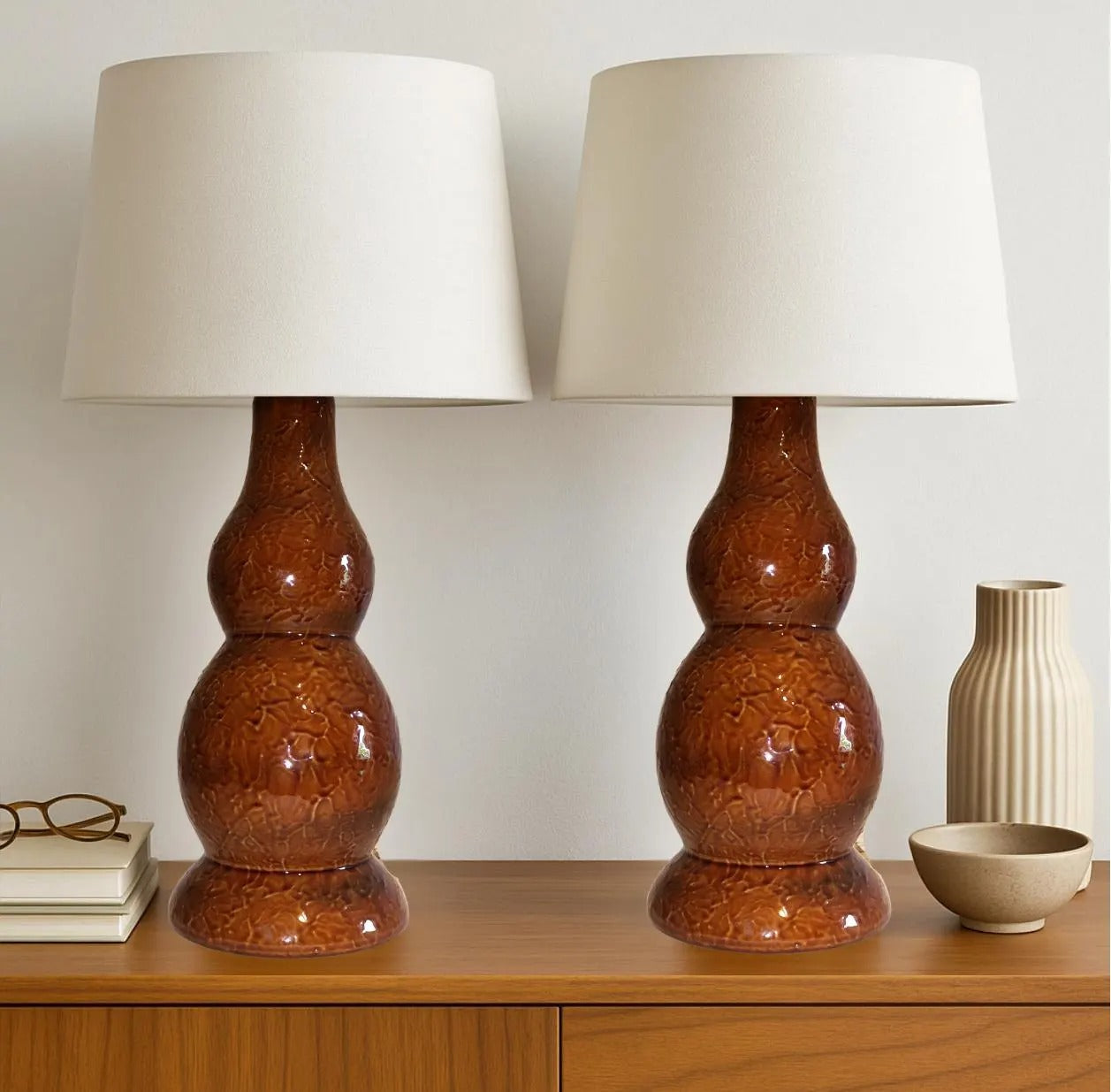 Vintage Scandinavian Ceramic Table Lamps – Signed Töreboda Keramik Pair, Mats Birgersson 1960s, authentic vintage charm.