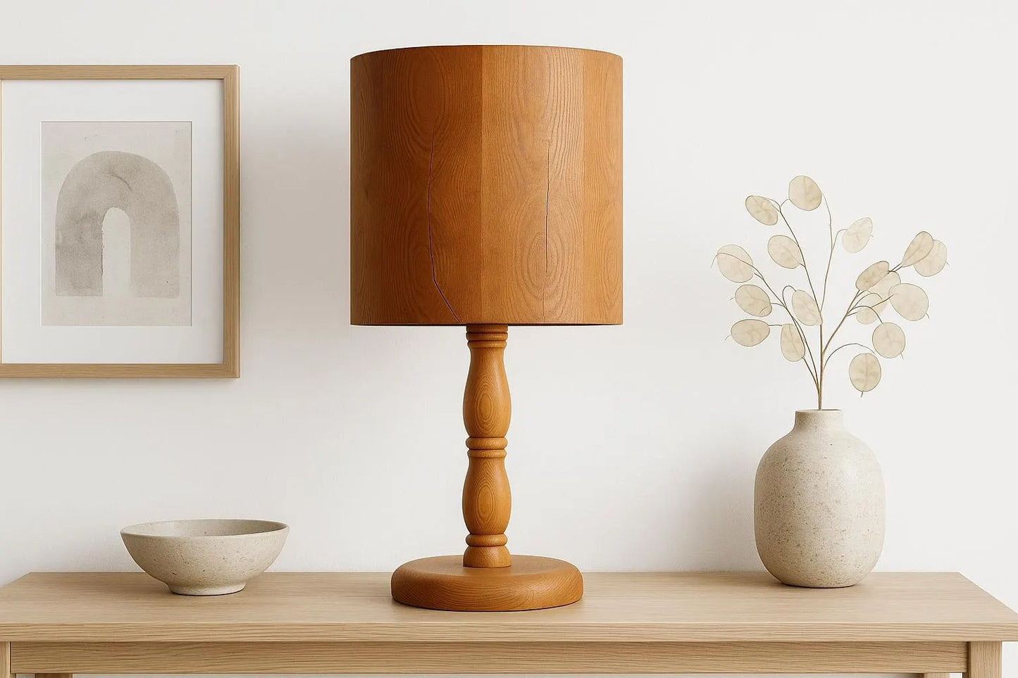 Scandinavian Pine Lamp – 1970s Rustic Nordic Lighting with authentic vintage charm and timeless mid-century modern design