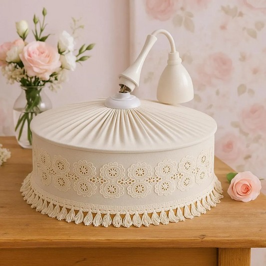 Vintage Scandinavian Pendant Lamp – Embroidered Fabric Shade, Mid-Century Ceiling Light with authentic vintage charm and intricate detailing.