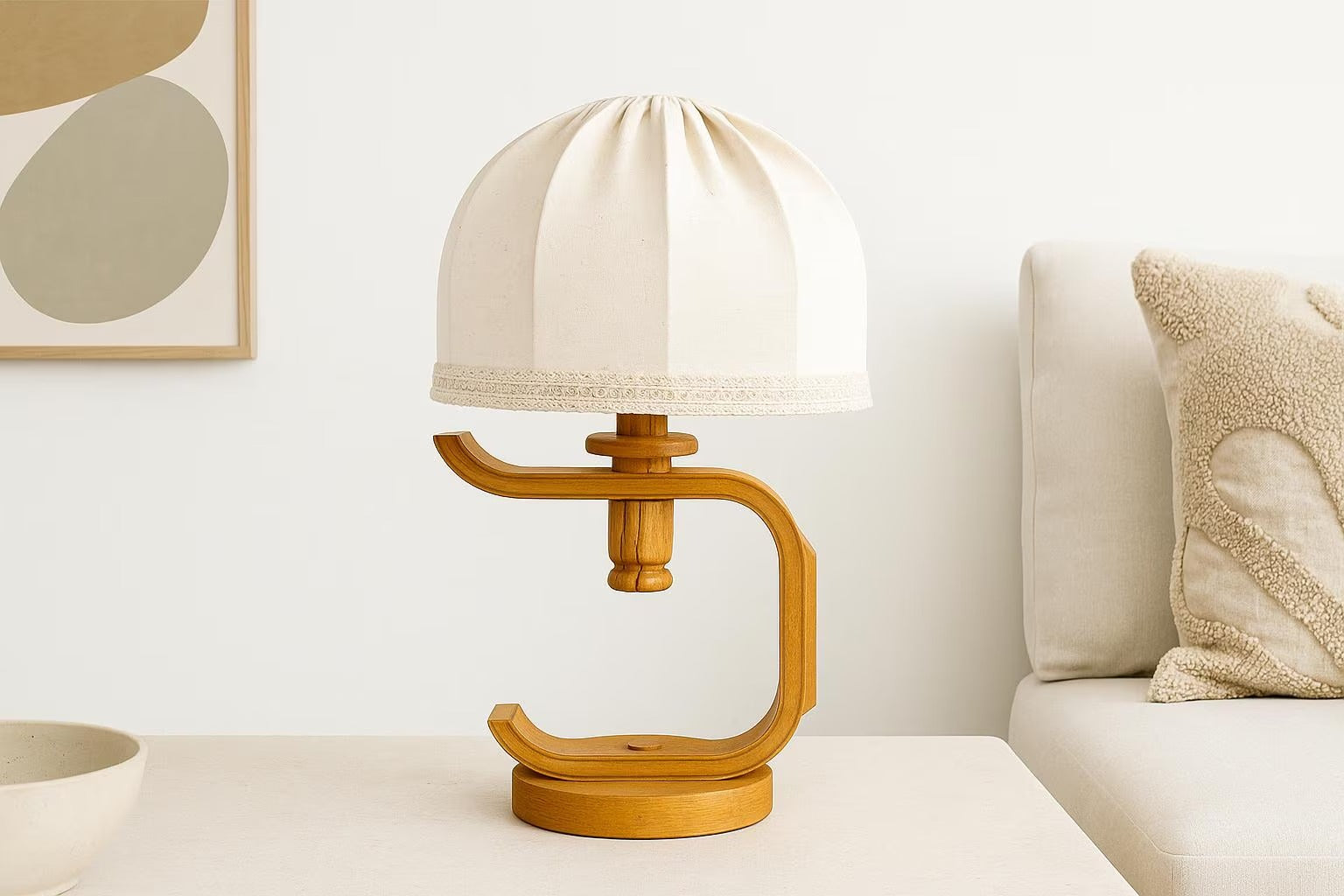 Mid-Century Modern Pine Table Lamp – Swedish Scandinavian Lighting, 1970s with authentic vintage timeless charm