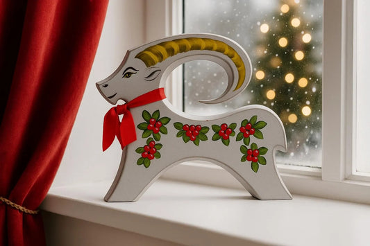 Hand-Painted Wooden Yule Goat: Signed Scandinavian Christmas Decor