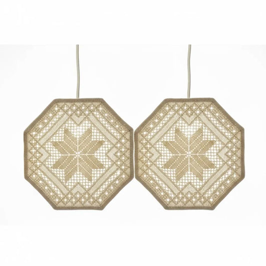Vintage Swedish Crocheted Lace Pendant Lamps (Set of 2)
