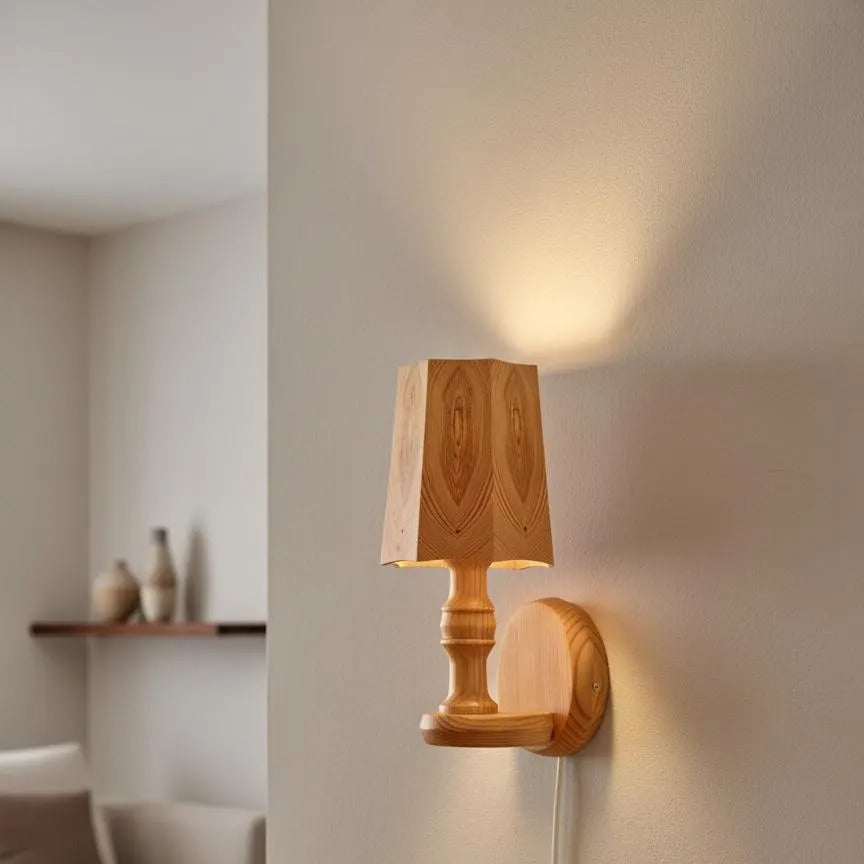 Vintage Scandinavian Pine Wall Light – Handmade Swedish Wooden Sconce, 1970s, authentic vintage, timeless charm, mid-century modern decor.