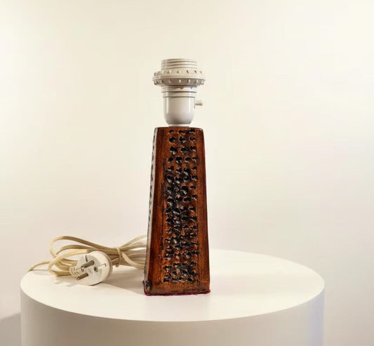 Brutalist ceramic lamp base – hand crafted mid century pottery lighting, vintage studio art design