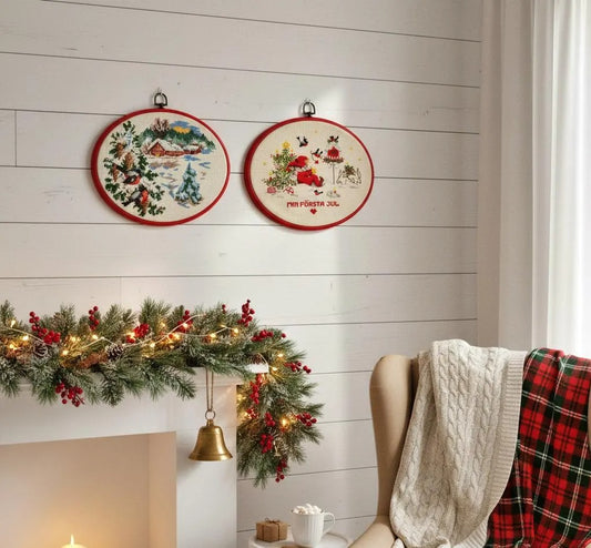 Vintage Scandinavian Christmas Embroidery Set – Santa Cross Stitch Wall Art, Nordic Holiday Decor