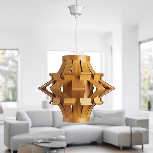 Vintage Scandinavian Wooden Ceiling Pendant Lamp – Hand-Carved Design, Rare Nordic Lighting