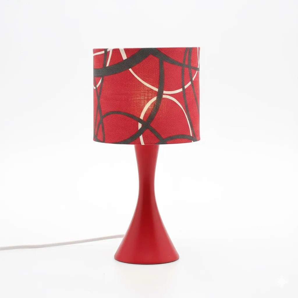Vintage Marksöjd Red Table Lamp – Iconic Swedish Mid-Century Modern Desk Light, 1970s with abstract patterned shade