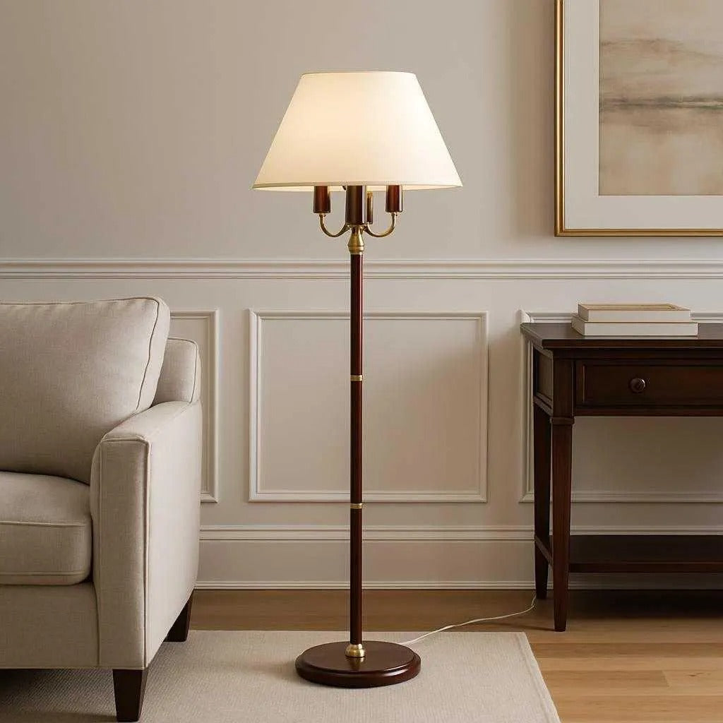Vintage NAFA Sweden Floor Lamp – 3-Arm Mid-Century Modern, Wood & Brass, c. 1970s, authentic vintage timeless charm
