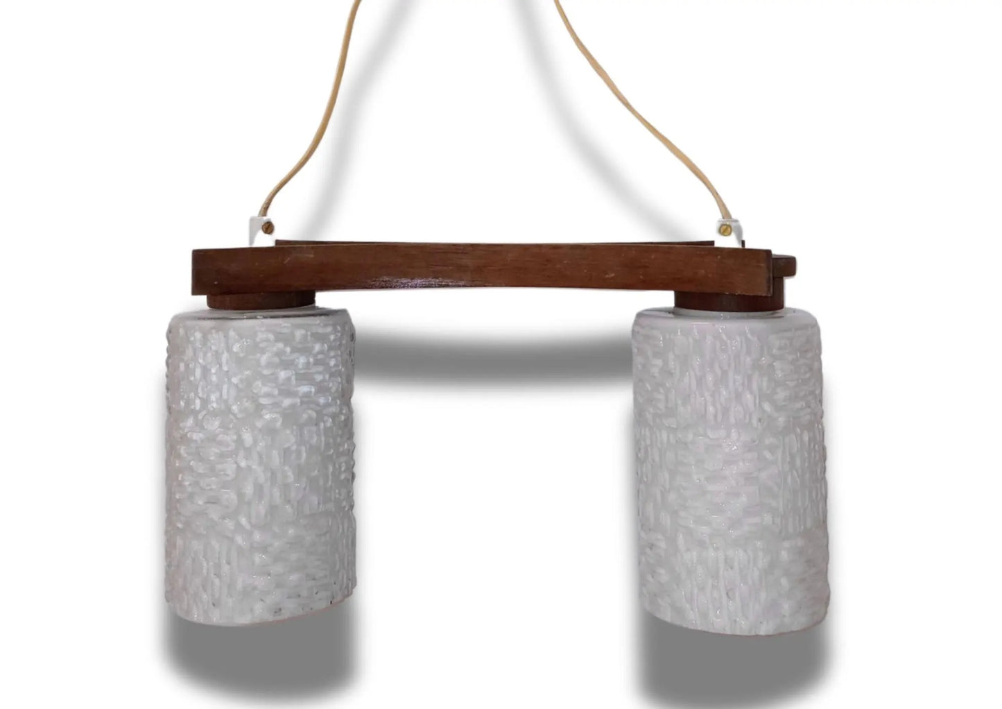 Scandinavian Mid-Century Teak Pendant Lamp – Frosted Glass Shades Chandelier with timeless charm, authentic vintage style