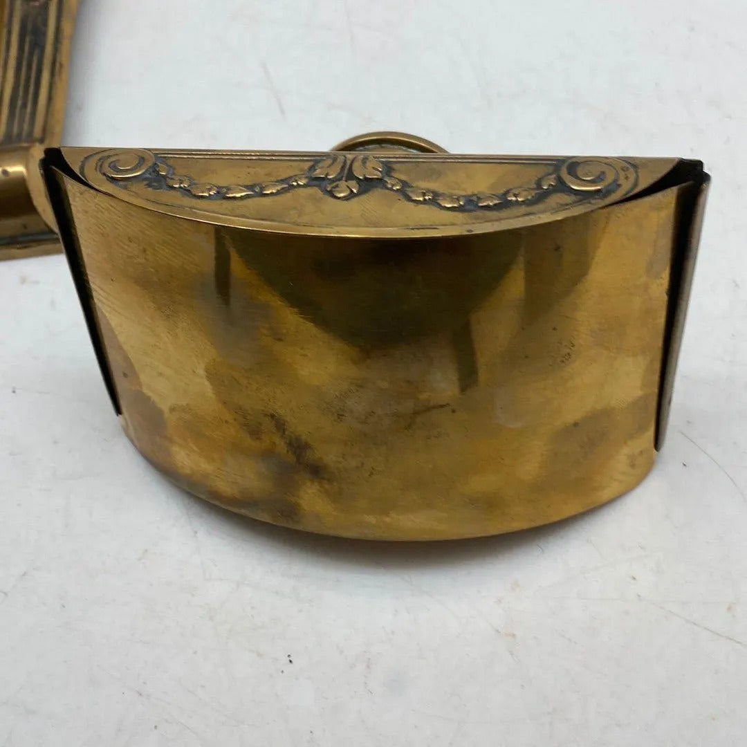 Art Nouveau Brass Desk Set - Elegant Office Accessory with Inkwell and Seal Press featuring ornate brass detailing and curved design
