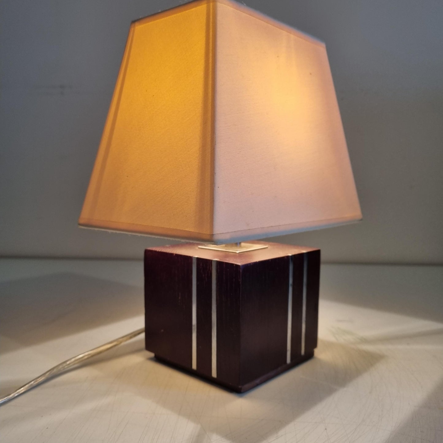 Vintage Markslöjd Table Lamp: Scandinavian Pinewood & Brass Accent with warm glowing shade, timeless charm, mid-century modern design