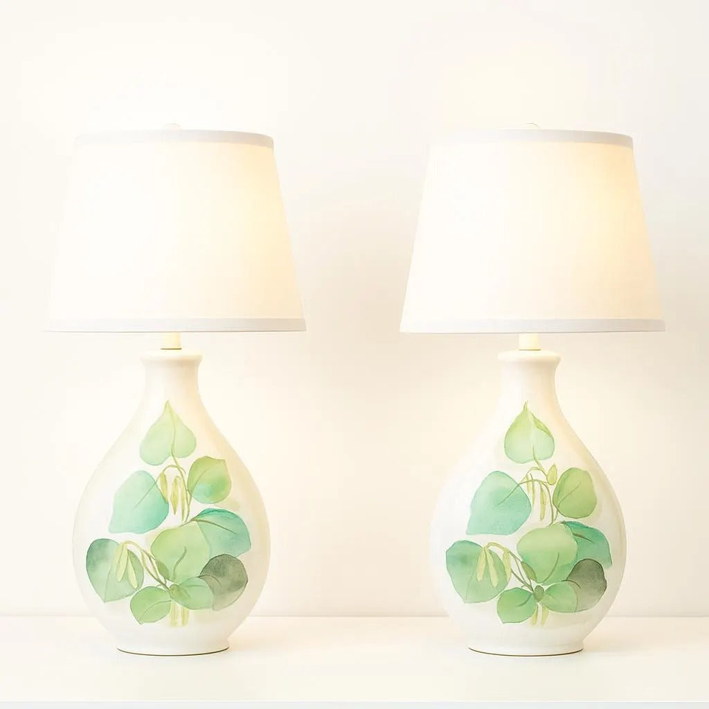 Vintage Alka Kunst Kaiser Porcelain Table Lamps – Botanical Floral Pair, Germany 1982, authentic vintage, timeless charm