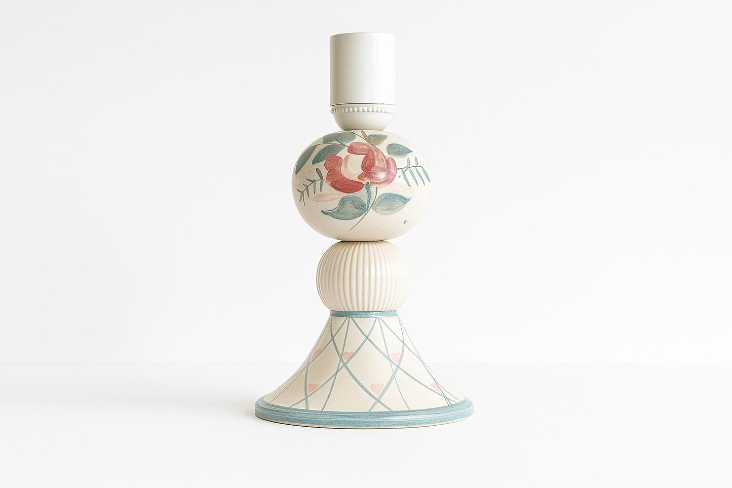 Hand-Painted Swedish Ceramic Table Lamp – Folk Art Style, Vintage Scandinavian Pottery with floral and geometric patterns