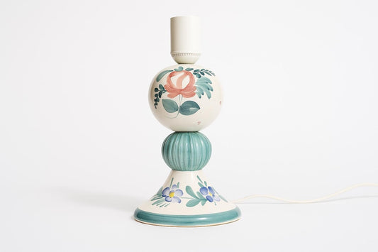 Hand-Painted Swedish Ceramic Table Lamp – Folk Art Charm
